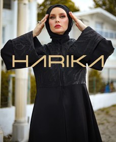 Resim Brokar desenli ipek krep Ferace - 3XL 