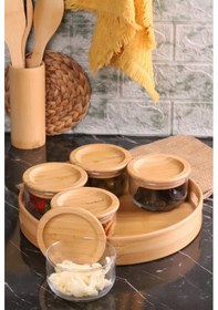 Resim Bambum Duo 300ml 5'li Tepsili Bambu Silikonlu Kapaklı Hava Aldırmaz Cam Kahvaltılık 