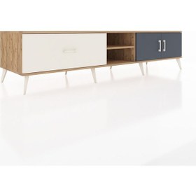 Resim Kronos Tv Ünitesi 2 Raflı Tek Çekmeceli 2 Kapaklı 220x59x51 Çam-antrasit/aytaşı Antrasıt/aytası - Atlas Çam 