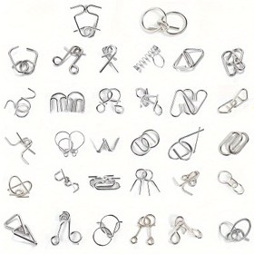 Resim 32 Parça Metal Tel Bulmaca Oyun Seti - Beyin Teaser'lar & Boş Zaman İçin Demir Kilit Zincir Sihirli Oyuncaklar, Gümüş 