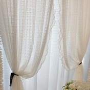 Resim 2paneller Fransız Vintage Beyaz Dantel Tül Perde Boncuklu Volanlı Voile Sheer Perdeler Oturma Odası, Yatak Odası, Balkon, Romantik Pencere Dekoratif Çubuk Cep Perde Ev Dekoru 