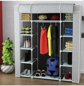 Resim Çift Yandan Raflı Çelik Profilli Portatif Süper Bez Dolap Kumaş Gardırop 