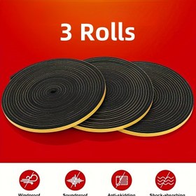 Resim 3 Rulo Yüksek Kaliteli Köpük Yalıtım Bandı, Hava Sızdırmazlık Conta Bandı, Kapılar ve Pencereler için Ses Yalıtımı Kapı Contası, Kayar Kapılar için Taslak Dışarı, Klima Contası, Güçlü Tutunma, Hafif, Gürültü Azaltma, Rüzgar Geçirmez Köpük Bant Yalıtımı, Kayar Kapılar, Ön Kapı Çerçeveleri, Pencereler için - Siyah, 1/4 İnç Geniş x 1/8 İnç Yüksek x 49,5 Feet Uzun 