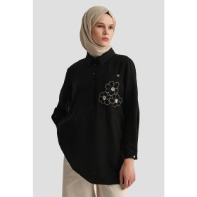 Resim Armine Trend Gömlek Yaka Çiçek Desenli Tunik Siyah 26YT464 