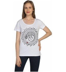 Resim Bant Giyim - Avcının Sevdası Bukalemun Beyaz Kadın T-Shirt Tişört 