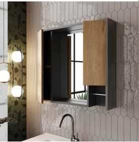 Resim Karen Banyo Marmara 85 Banyo Dolabı Üst Modül, Aynalı Dolap Sonoma - Antrasit 