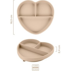 Resim Silikon 5'li Set Latte Bej / Mama Önlüğü, Mama Tabağı, Mama Kaşığı Ve Çatalı, Diş Kaşıyıcı 