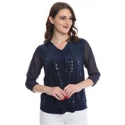 Resim Ella Camelia Kadın Kolları Tül Detaylı Bluz 19E040 Lacivert 