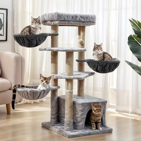 Resim 1 adet Kedi Ağacı Asılı Yatak, Paslanmaz Çelik Malzeme, Dayanıklı ve Dayanıklı, Sepetli, Rahat Kedi Kulesi Asılı Yatak Ek, Evrensel Büyük Kedi Ağacı Asılı Yatak Yedek Parça, Kediler İçin Uygun, Tek Kulaklı Gri Kedi Asılı Yatak, Ağaç Standı Olmadan Kedi Ağacı Aksesuarları 