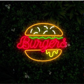 Resim Burgers Yazılı Ve Şekilli Neon Tabela Çok Renkli 