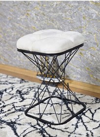 Resim Zafir Kare Siyah Boyalı Krem Puf & Bench Puf Oturak - Bench - Ayak Ucu Oturak - Tabure - Makyaj Oturak Krem 