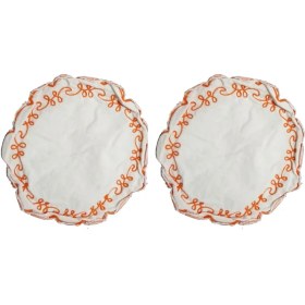 Resim Bosphorus Iki Adet Keten Kumaş Nakışlı Kahve Yanı Kokteyl Peçetesi & Bardak Altlığı 15CM 