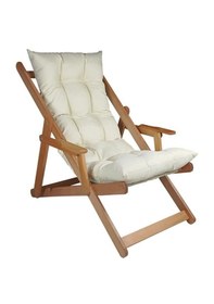 Resim Reyo Bysay Puf Minderli Ahşap Kademeli Kollu Şezlong Bahçe&balkon&teras&plaj Katlanır Şezlong Naturel Krem 