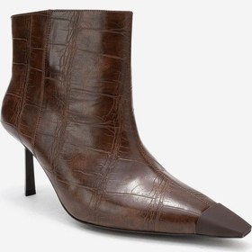 Resim Luvi Shoes Rassel Kahverengi Baskı Mat Burunlu Kadın İnce Topuklu Bot Kahverengi 