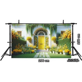 Resim Venspor Sarı Çiçeklerle Bezeli Bahçe Kapısı Arkaplan, 200x150cm, Fon, Duvar Örtüsü 