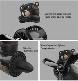 Resim Pervaneli Siyah Klima Süsü Oto Koku Klipsi Sallanan Başlı Pilot Siyah Ayı Araba Hava Ferahlatıcı Maskot 