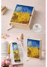 Resim Kitap Kılıfı Ve Metal Kitap Ayracı Seti Van Gogh Buğday Tarlası Ve Kargalar 