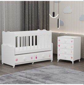 Resim Elegant Mdf Çıtalı Beşik + Şifonyer - Prenses Beyaz 