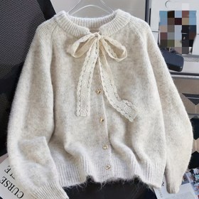 Resim Kadınlar İçin Şık Dantel Detaylı Blazer Ceket - Kontrast Dantel ve Yaka, Yuvarlak Yaka Düğmeli Ceket, Tüm Mevsimler İçin Günlük ve Resmi Etkinliklerde Kullanılabilir, Elde Yıkanabilir (Düz Renk) - Dantel Panelli Kazak 