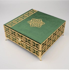 Resim Kuran + Seccade + Tesbih Hediye Seti Orta Boy, Raşel Kare Kutu, Yeşil 