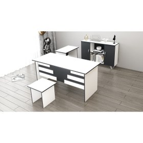 Resim Lullaby Etejerli Ofis Büro Masa Takımı Beyaz-Antrasit 