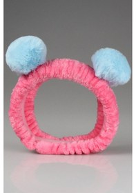 Resim Toyaş Pembe Mavi Ponponlu Peluş Bandana Makyaj Spa Saç Bandı Çok Renkli 