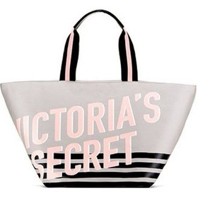 Resim Victoria's Secret Vs Büyük Boy Logo Yazı Detaylı Gri Seyahat Çantası Gri 