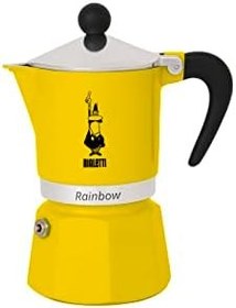 Resim Bialetti - Rainbow: 6 Cups Ocak Üstü Espresso Pişirici - 250ml - Sarı Renk - Alüminyum Gövde - Patentli Güvenlik Valfi - Tüm Ocak Türleri İçin Uygundur (İndüksiyon Hariç) 