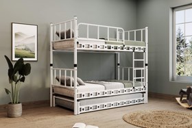 Resim Argimo Zambak Yavrulu Genç Çocuk Odası Metal Ranza ve Karyola - 90x200 / Beyaz 