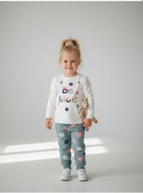Resim Kız Çocuk Pamuklu Be Nice Yazılı Uzun Kollu Pijama Takımı-11396 KREM 