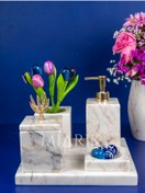 Resim MIARIK DESIGN & DEKORASYON Dekoratif Mermer Düz Kare 5 Li Banyo Seti Takımı 