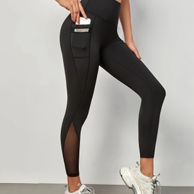 Resim Kadınlar için Yüksek Bel Yoga Pantolonu - Nefes Alabilen Mesh Paneller ve Yan Cepli, Karın Kontrollü Kalça Kaldırma Egzersiz Taytları - Koşu, Spor Salonu, Yoga İçin Esnek Tüm Mevsim Fitness Giyimi, Dikişsiz Highwaist, Tam Kaplama Opak 