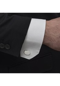 Resim Oval Düz Gümüş Kol Düğmesi 