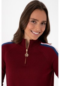 Resim U.S. Polo Assn. Kadın Bordo V Yaka Fermuarlı Kazak 50314691-VR014 