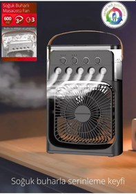 Resim 600 Ml Su Tanklı Buharlı Serinletici Fan Taşınabilir Mini Klima Fanı Led Işıklı Hava Soğutucu 