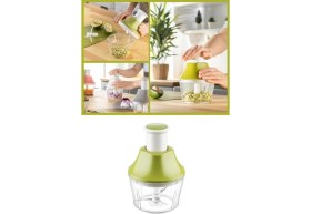 Resim Flosoft Paslanmaz Çelik Bıçak Manuel Doğrayıcı Rondo, 3 Bıçaklı Üstten Basmalı El Robotu 700 ml Yeşil 