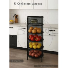 Resim Jet's Home 5 Katlı Sebzelik Açılır Metal Patates Soğan Sepeti Paslanmaz Meyvelik Organizer Sepet Siyah 