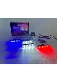 Resim Mavi Kırmızı Beyaz Panjur Led 4lü Çakarlı Modlu Kumandalı 12v 