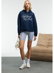 Resim Grimelange KIKRES Kadın Kapüşonlu Nakış Detaylı Oversize Lacivert Sweatshirt 