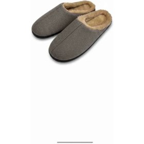 Resim Gülardata Lüks Peluş Astarlı Kaymaz Taban Erkek Ev Terliği - Gri 