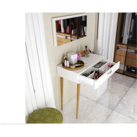Resim Bicabin London Aynalı Dolaplı Çekmeceli Makyaj Masası Ahşap Ayaklı Dresuar -Beyaz 
