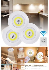 Resim Luz&pos 3&amp Apos Lü Uzaktan Kumandalı Pilli Yapışkanlı Kablosuz Led Spot Lambalar Çok Renkli 