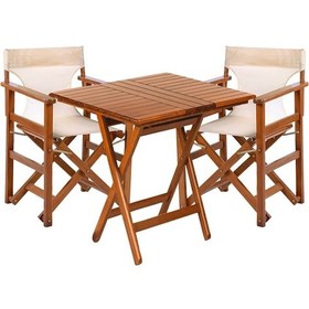 Resim Motoryagmarket Rejisör Katlanır Bahçe Balkon Seti: 60 x 60 CM Masa + 2 Sandalye Ceviz 