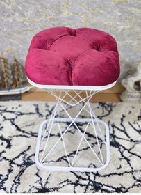 Resim Zafir Kare Beyaz Boyalı Bordo Puf Oturak - Bench - Ayak Ucu Oturak - Tabure - Makyaj Oturak Bordo 