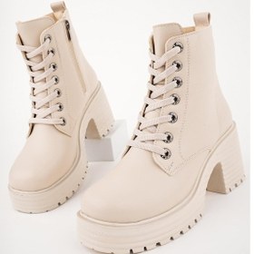 Resim Muggo Grazi Garantili Kalın Taban Platform Topuklu Fermuarlı Bağcıklı Kadın Bot 001 