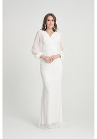 Resim Livanomi Beyaz Kruvaze Yaka Abiye Elbise-beyaz Beyaz 