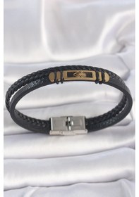 Resim 316l Çelik Gold Renk Örümcek Figür Çift Sıra Burgu Desenli Deri Kordon Erkek Bileklik Çok Renkli 