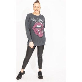 Resim Kadın Füme Taş Detaylı Sweatshirt 65n35493-füme Füme 