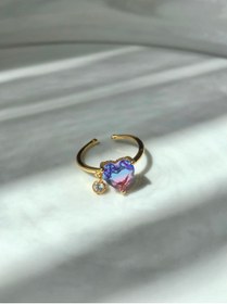 Resim sheyajewellery Kadın Model Mor Kalpli Parıltılı Yüzük 