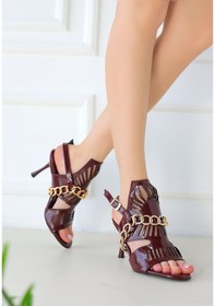 Resim Pabucmarketi Bordo Rugan Topuklu Kadın Sandalet Çok Renkli 